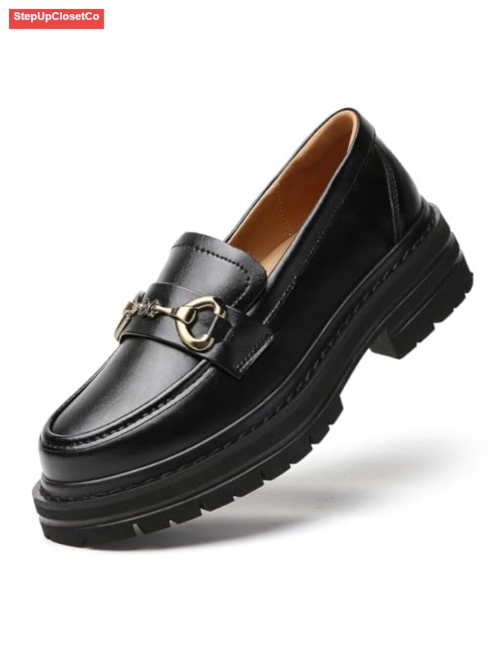 Women Chunky Platform Loafers Slip-On Faux Leather Comfort Casual Shoes